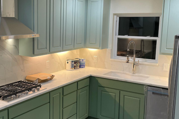 Kitchen remodel with marble slab backsplash in Highland Park, TX